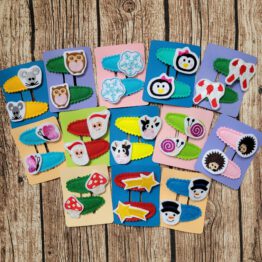 Haarspangen verschiedene Motive, Filzhaarspangen, bestickte Haarspangenhülle aus Filz, Mädchenhaarspangen. Geschenkidee, Mitgebsel auf dem Kindergeburtstag